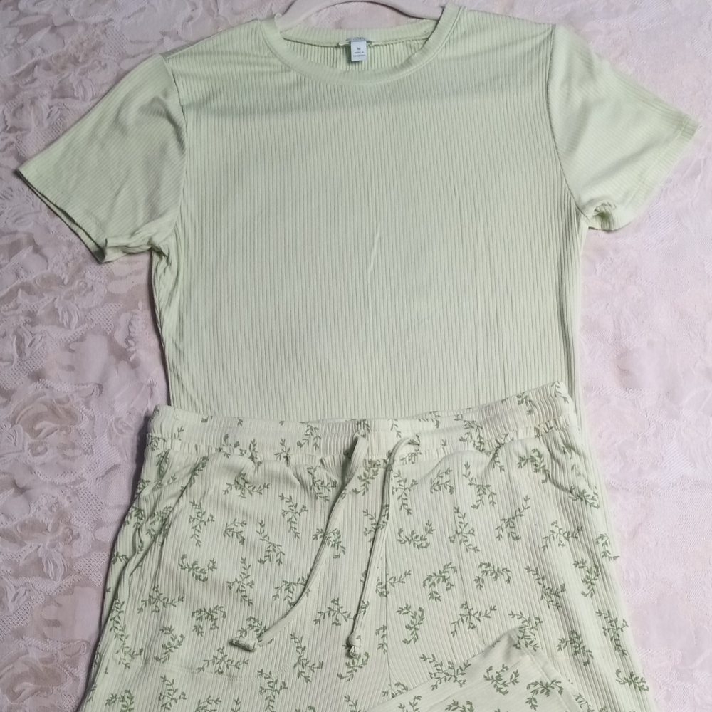 dip Sleepwear Light Green Ribbed Top & Lounge Pants